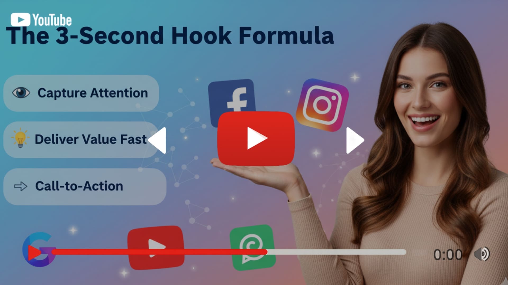 A magnified smartphone screen displaying a Reel with a high-impact opening text overlay, symbolizing the critical first three seconds.