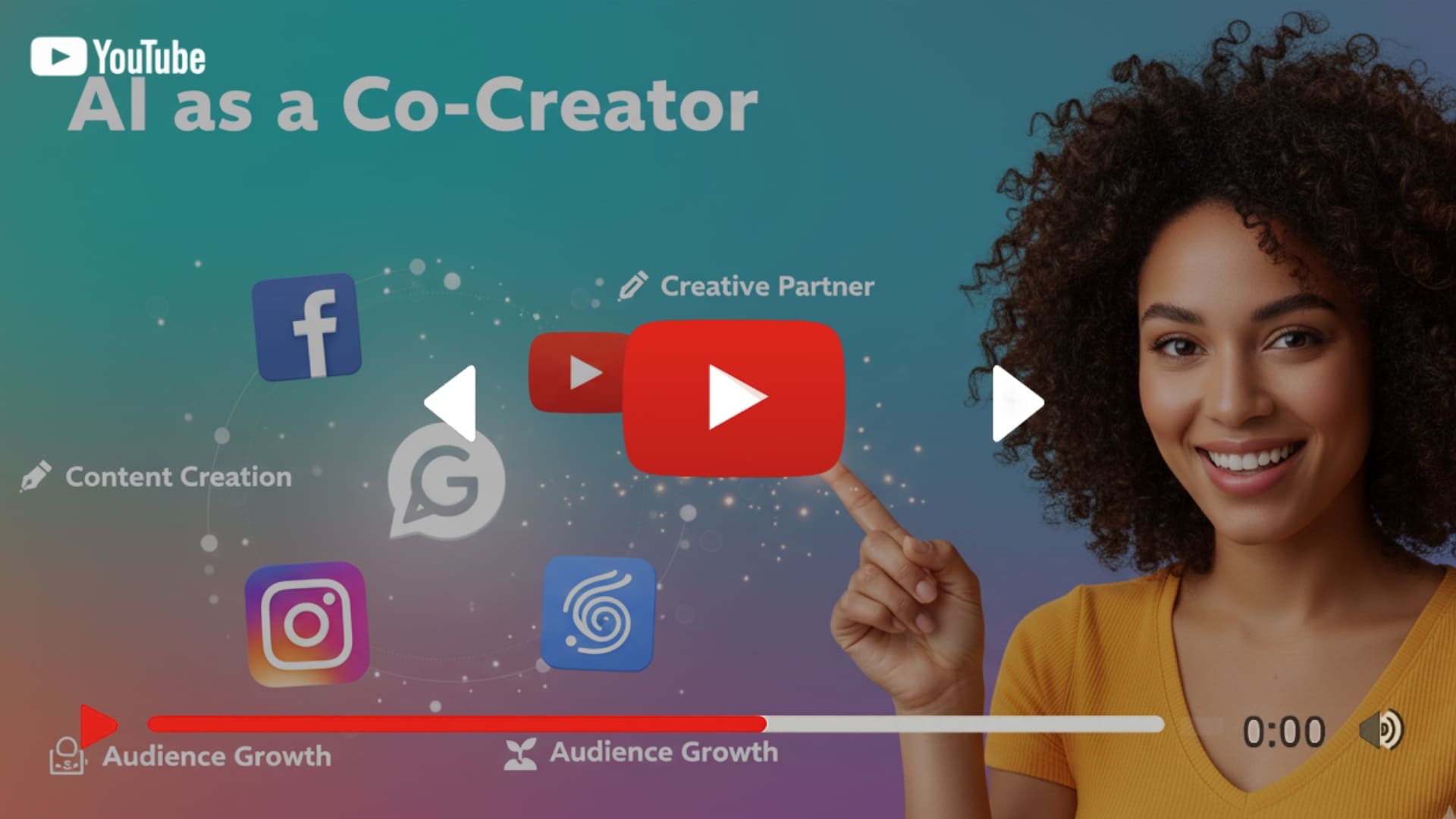 A human hand and a robotic hand gently touching, symbolizing collaboration in a futuristic art studio with various digital art elements in the background.