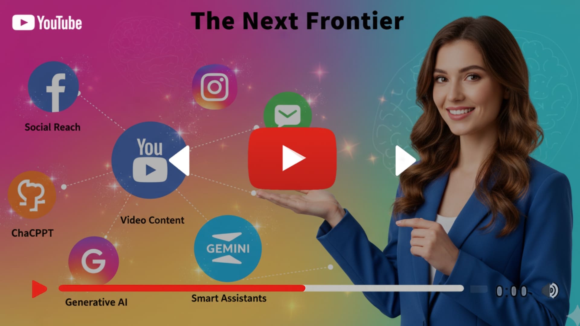 A futuristic interface showing an AI processing text, audio waveforms, and complex imagery simultaneously.